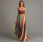 Genevieve Pleated Strapless Stripe Maxi Dress