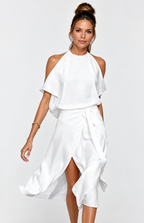 Seraphina Halter Cold Shoulder Overlay Midi Dress