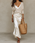 Niketa V-Neck Knit & Satin Maxi Co-Ord Set