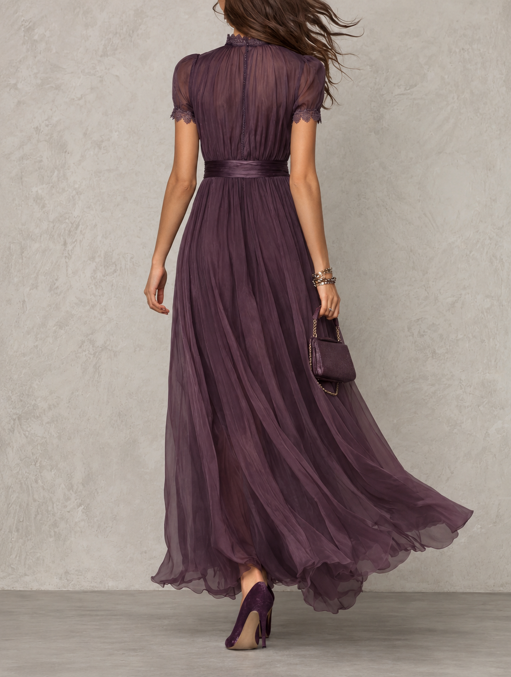 Celandine Pleated High-Neck Keyhole Maxi Dress