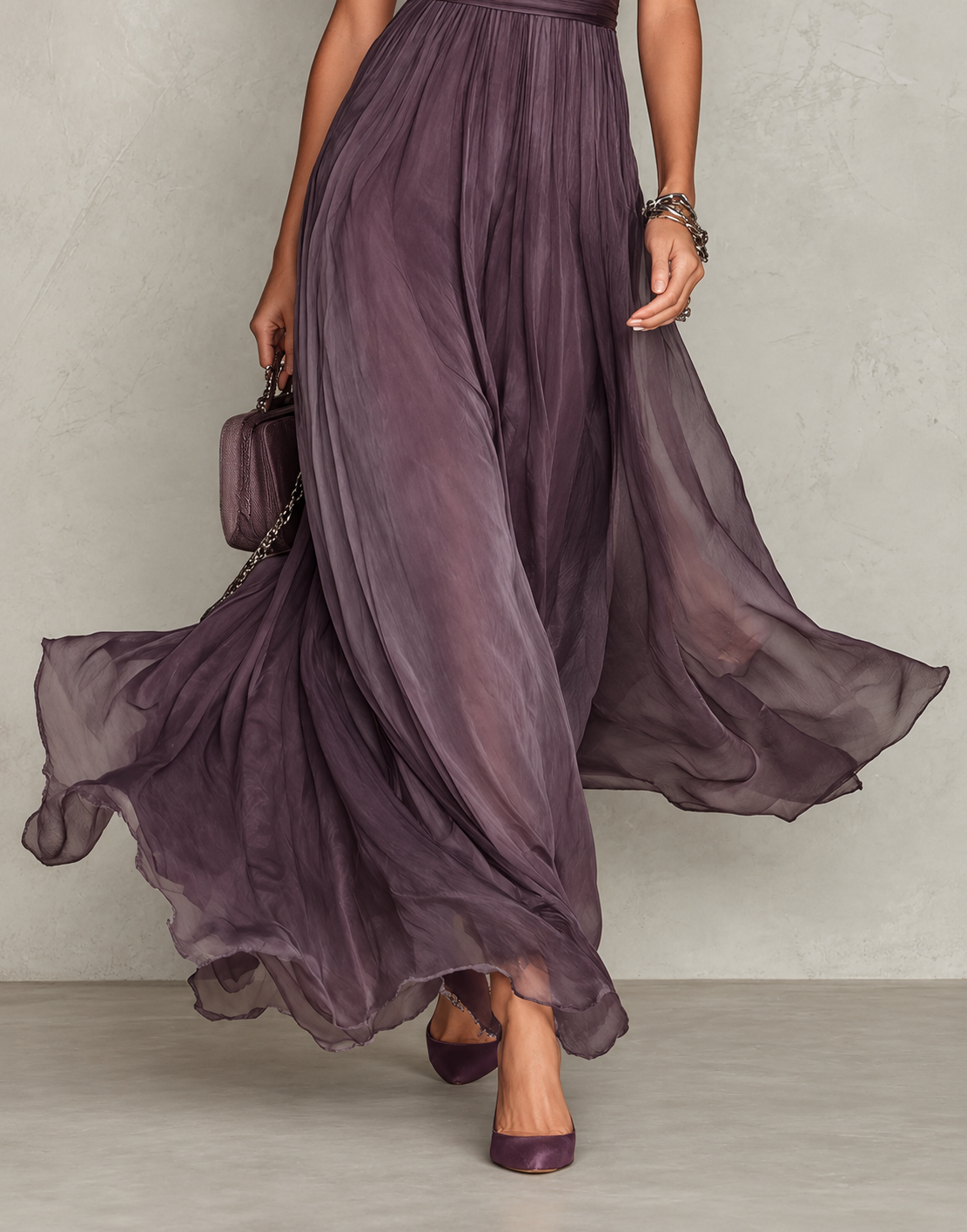 Celandine Pleated High-Neck Keyhole Maxi Dress