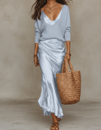 Niketa V-Neck Knit & Satin Maxi Co-Ord Set