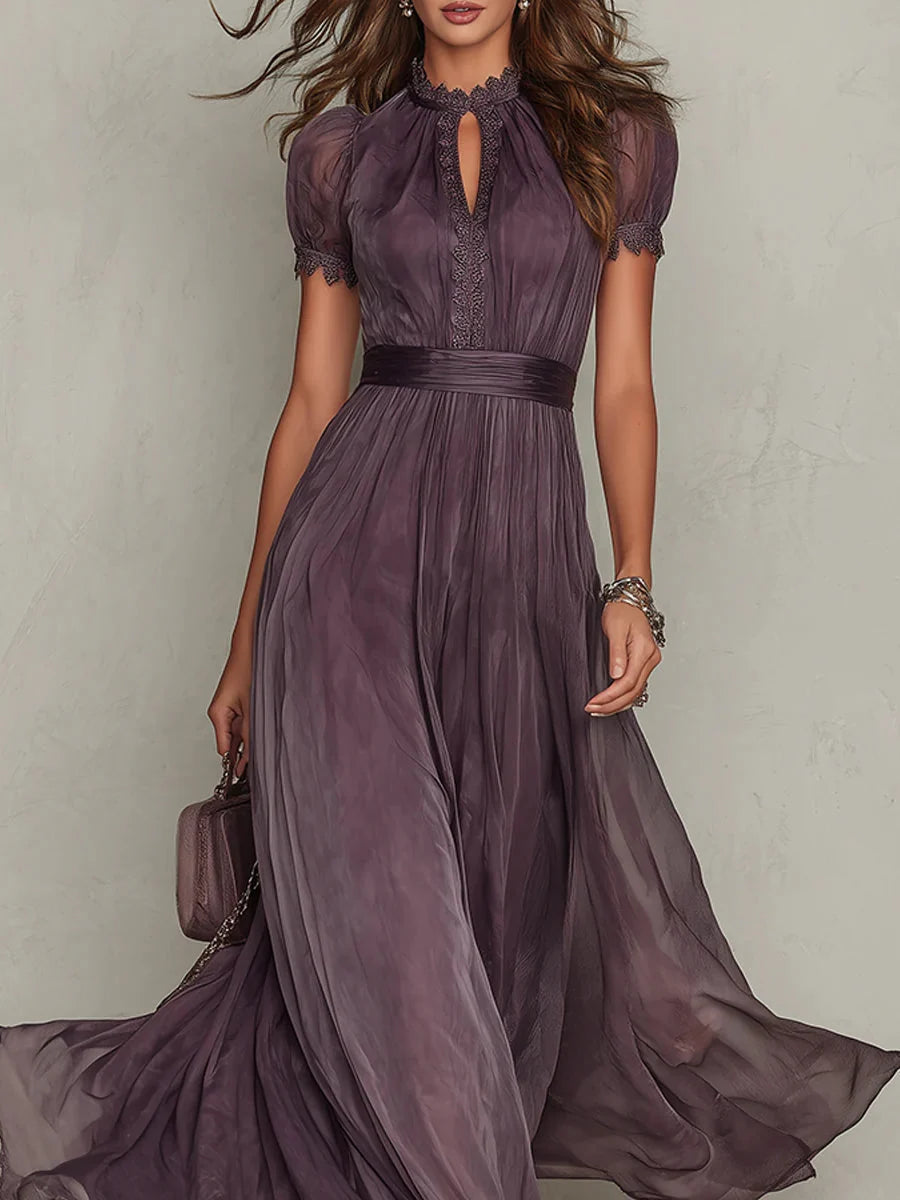 Celandine Women's Flowing Pleated High-Neck Maxi Dress Plum