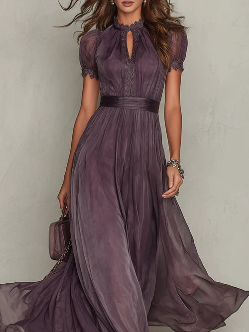 Celandine Women's Flowing Pleated High-Neck Maxi Dress Plum
